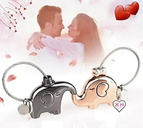 1 coppia carina Kissing Elefanti Portachiavi portachiavi Elephant - immagine 2