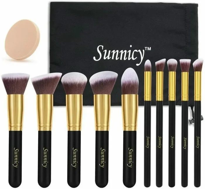 10 Pennelli Professionali da trucco con Setole di alta qualità, + spugnetta