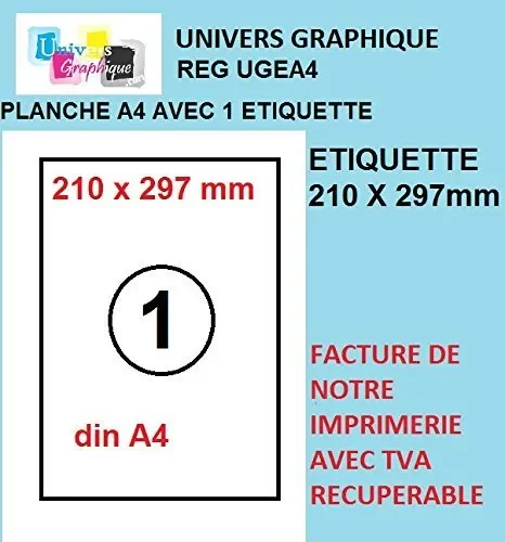 100 fogli A4 1 adesivo 210 x 297 mm carta per etichette adesive per… Fornitura