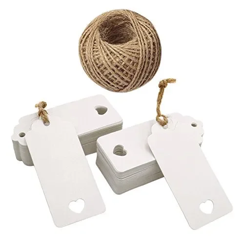 100 PCS Etichette Regalo Bianche,Etichette in Carta da 4,5 cm x 9,5 bianco