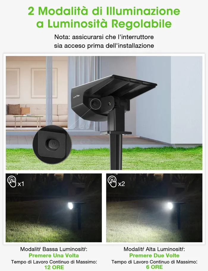 12 LED Luci Solari Esterno, IP67 Luce Solare con 2 Modalità di 2 pezzi - immagine 2