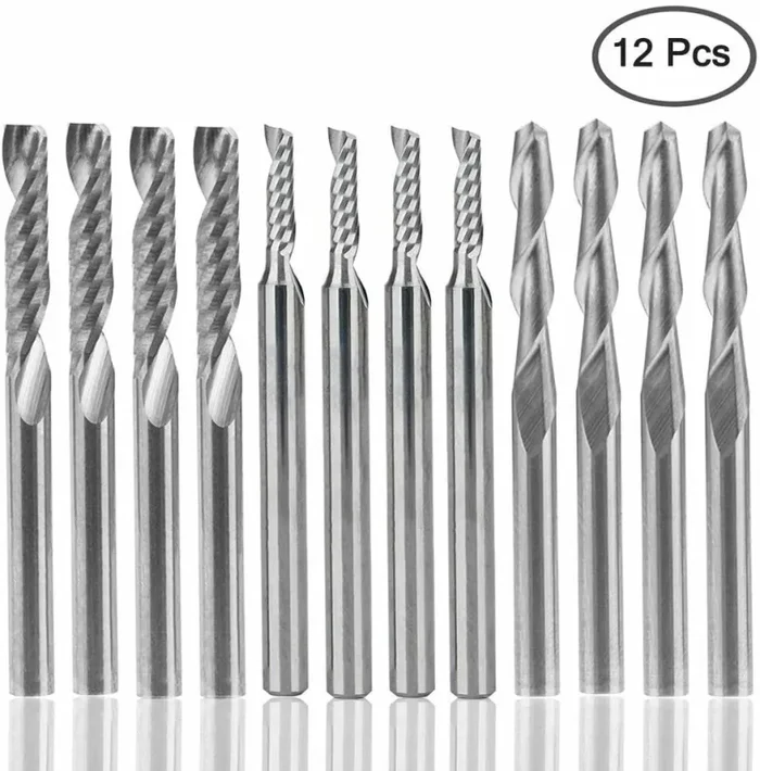 12 x Frese in carburo per materiali plastici acrilici e legno, Punte CNC 1/8″ Sconti