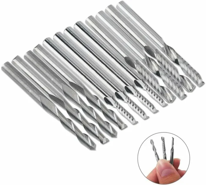 12 x Frese in carburo per materiali plastici acrilici e legno, Punte CNC 1/8″ Sconti - immagine 3