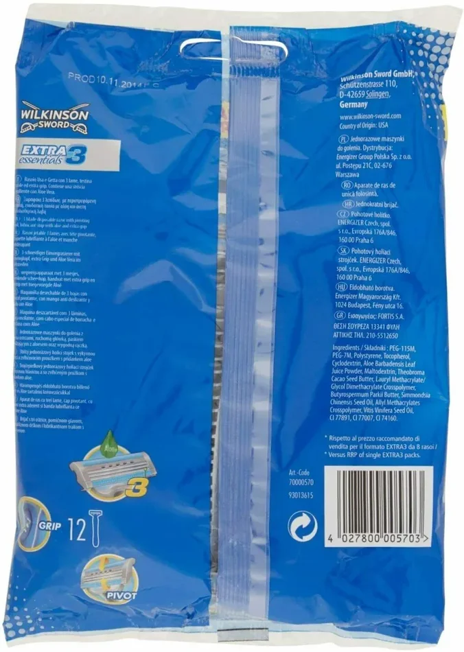 12 x Rasoi usa e getta a 3 lame per Uomo, Essential Wilkinson Sword, Rasatura Online ora - immagine 2