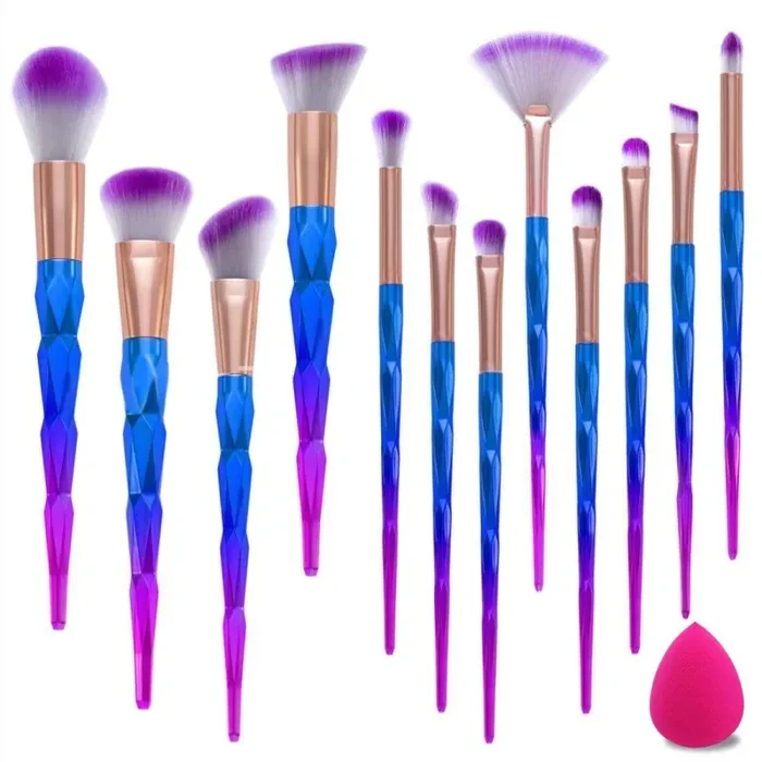 12pcs Pennelli da Trucco per Applicazione 12 pezzi, Spazzole + Beauty Blender