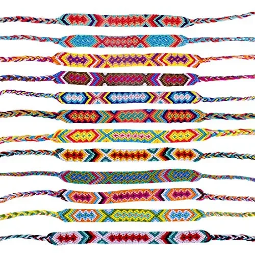 12pz Braccialetti Tessuti Amicizia Assortito Colorato Fatti a Mano Polso… - immagine 2
