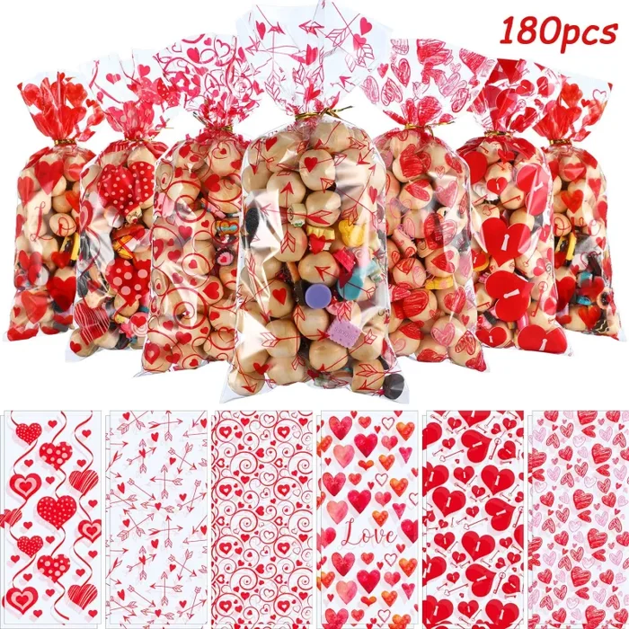 180 Pezzi Plastica San Valentino Festa Sacchetti Cellophane Trasparente… Online ora