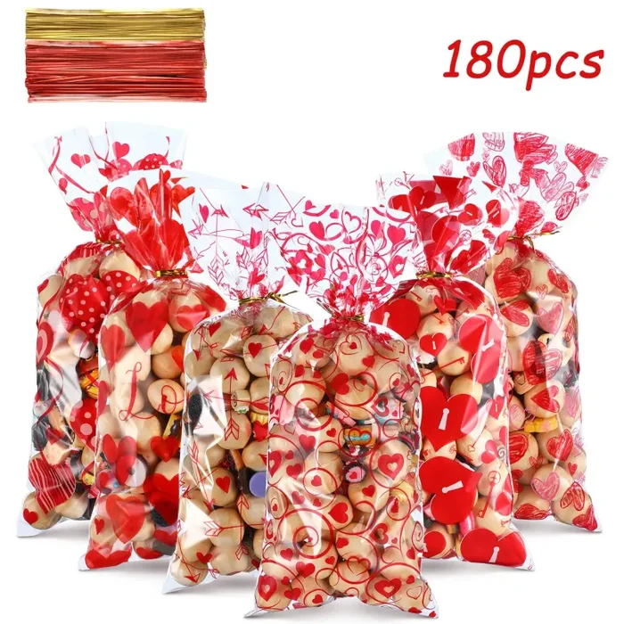 180 Pezzi Plastica San Valentino Festa Sacchetti Cellophane Trasparente… Online ora - immagine 3