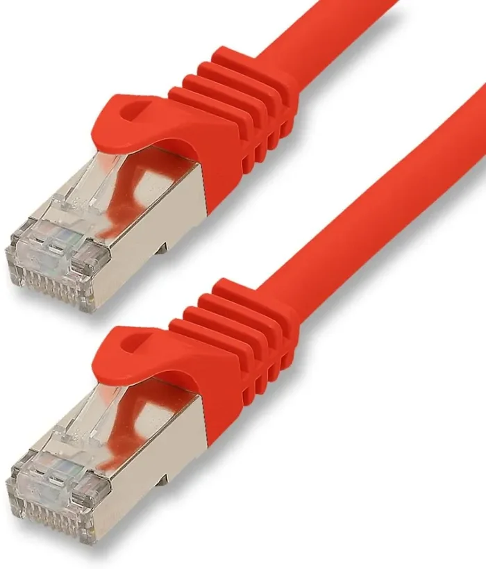1aTTack.de 0,25m – Rosso – 1 Pezzo – Cat.7 Cavi di Rete CAT7-10000 MBit/s S-FTP Doppia schermatura PIMF 600MHz 4x2xAWG26 / 7 CU Rame Non Contiene alogeni Compatibile con CAT5e CAT6 Cat 6a Cat8