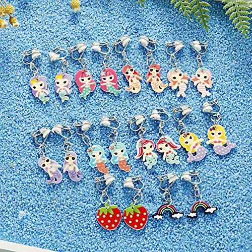 20 paia di orecchini a clip, per bambine, varie forme (sirena, unicorno,… - immagine 3