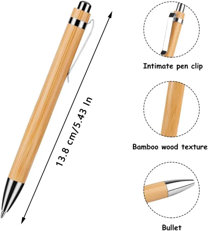 20 Pezzi Penne a Sfera in Legno, Set di Penne a Sfera Sostenibili, Penna a Sfera in Bambù, Penna a Tubo Bambù Protezione Dell’Ambiente in Materiale Bastone di Bambù, per La Scrittura (Inchiostro Nero) - immagine 2