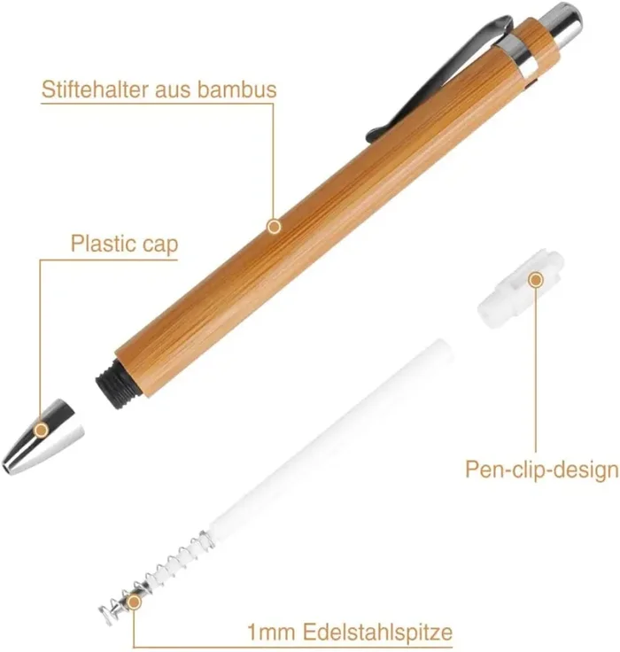 20 Pezzi Penne a Sfera in Legno, Set di Penne a Sfera Sostenibili, Penna a Sfera in Bambù, Penna a Tubo Bambù Protezione Dell’Ambiente in Materiale Bastone di Bambù, per La Scrittura (Inchiostro Nero) - immagine 3