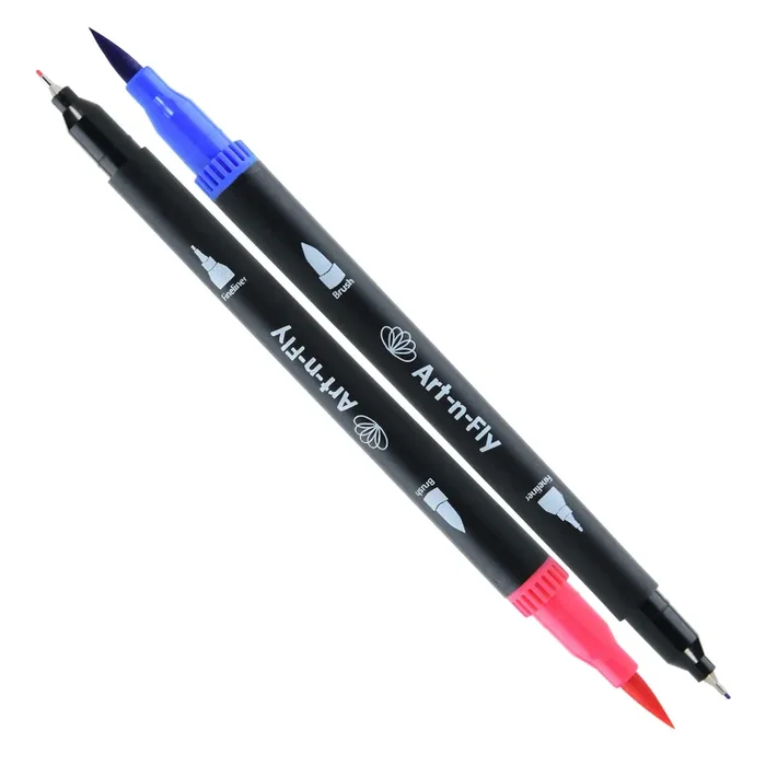 24 Dual Brush Pen Pennarelli Punta Fine per Disegno Doppia nero - immagine 3