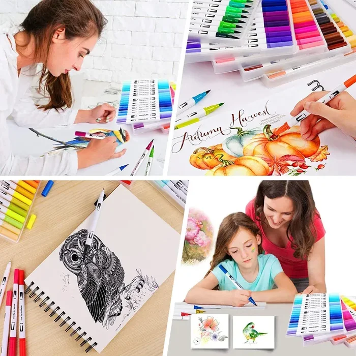 24 Pennarelli Acquarelli Penne Colorate Con Doppia Punta Brush Pen Lettering Calligrafia Professionali Pennello - immagine 2