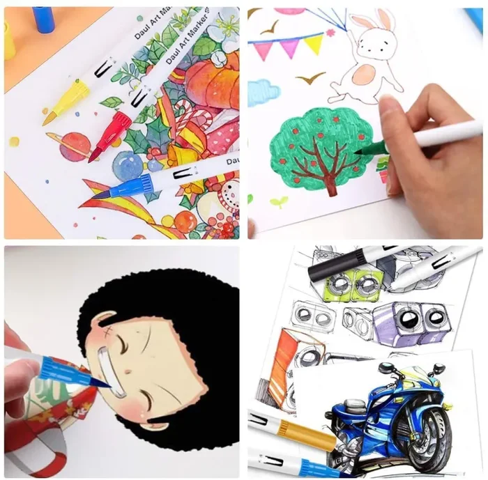 24 Pennarelli Acquarelli Penne Colorate Con Doppia Punta Brush Pen Lettering Calligrafia Professionali Pennello - immagine 3