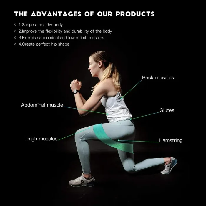 3 x Fasce in tessuto di resistenza per attività fisica fianchi glutei, Esercizi - immagine 3
