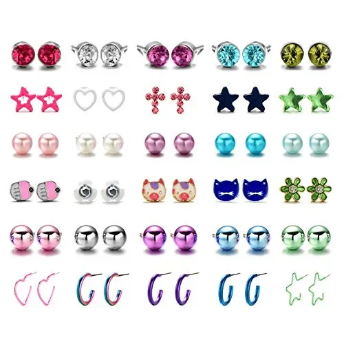 30 Paia Anallergici Set Orecchini Per Bambina Ragazza Perle Animale Gatto…
