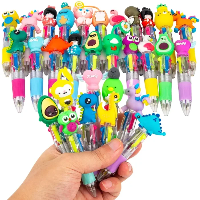 30 Penne Multicolore e Penna Multicolore 4 Colori con Adorabili Animali Kawaii – Ideali per Compleanni, Feste, Regali e Gadget Vendita calda