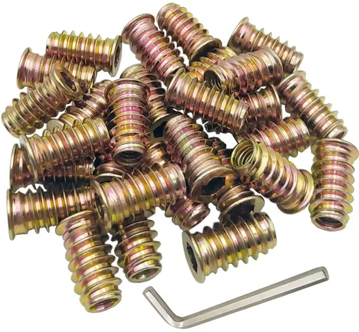 30 Pezzi Dadi Inserti in Acciaio al Carbonio Zincato M6x20mm Dado Esagonale Filettatura Completa per Mobili in Legno - immagine 2