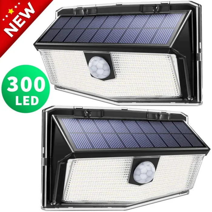 300 LED Luci Solari Esterno,【Nuovo design nel 2020】Luce Solare con Sensore di Movimento, 270ºIlluminazione wireless Lampada Solare per Giardino, Parete Wireless Risparmio Energetico