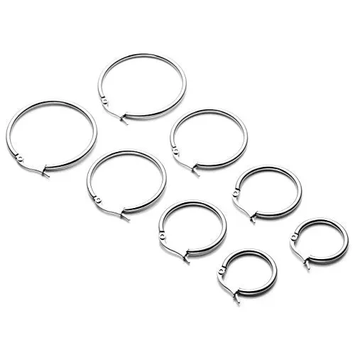 4 Paia Orecchini in Acciaio Inox a Cerchio Argento Oro - immagine 2