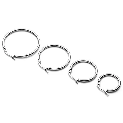 4 Paia Orecchini in Acciaio Inox a Cerchio Argento Oro - immagine 3