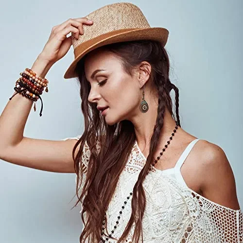 4 Paia Orecchini Pendenti Vintage Bohémien con Strass Retrò… - immagine 2