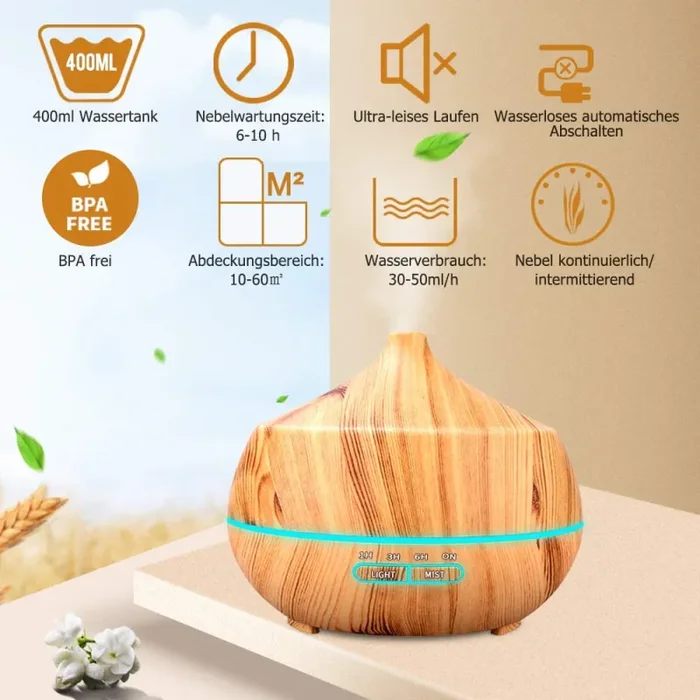 400ml Diffusore di Oli Essenziali, Aromi con 7 colori LED… - immagine 3