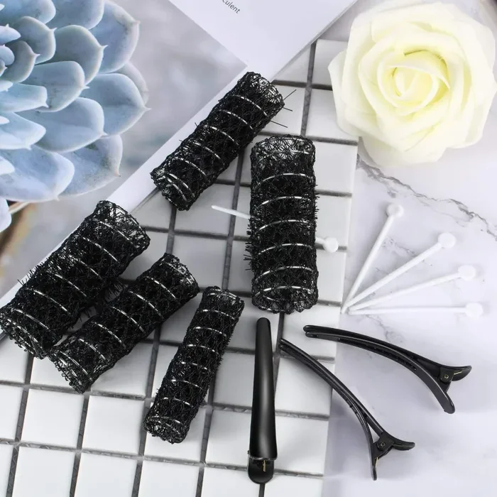 48 x Rulli per capelli bigodini con molla in metallo per parrucchieri + 12 pinze - immagine 2