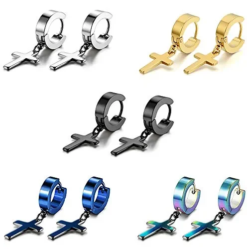 5 Paia Orecchini Uomo Donna Bambina in Acciaio Inossidabile, Croce…