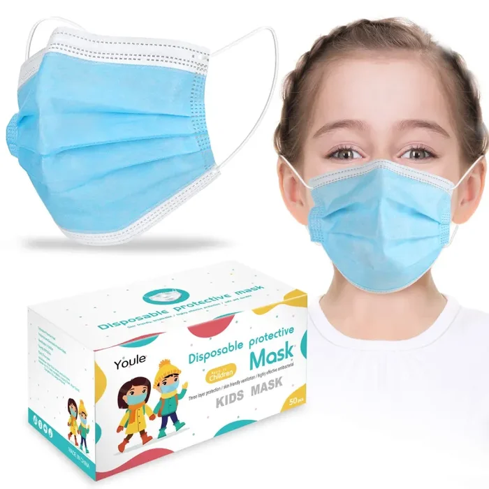 50 pcs Taglia Bambini Protezione del Viso in Meltblown Tessuto Non Tessuto nasello regolabile, Consegna entro 48 ore (Blu, 50)