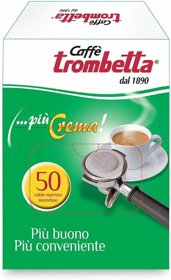 50 x Cialde di caffè ESE per macchine espresso, Caffè Trombetta più crema, BOX