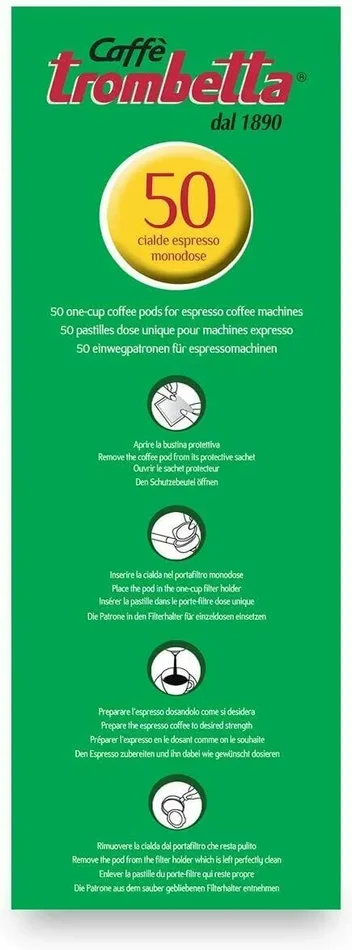 50 x Cialde di caffè ESE per macchine espresso, Caffè Trombetta più crema, BOX - immagine 3