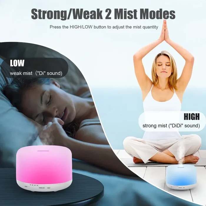 500ml Diffusore di Oli Essenziali, Senza BPA Umidificatore ad Ultrasuoni con Telecomando e 7 Diverse Luci Mutevoli -Spegnimento Automatico Senza Acqua - immagine 3