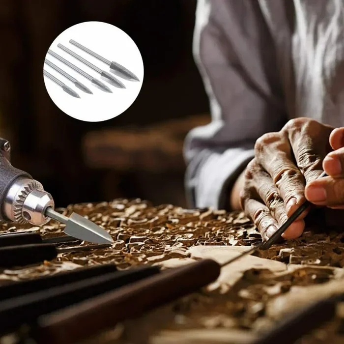 5pcs Set Strumenti di Intaglio per Radici, Frese in Legno Metallo… Online - immagine 2