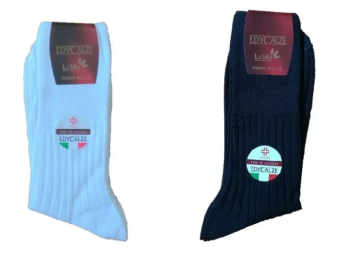 6 CALZE UOMO EDYCALZE ART 60-1 BIANCO E BLU IN COTONE COLORE FOTO MISURA A SCELTA