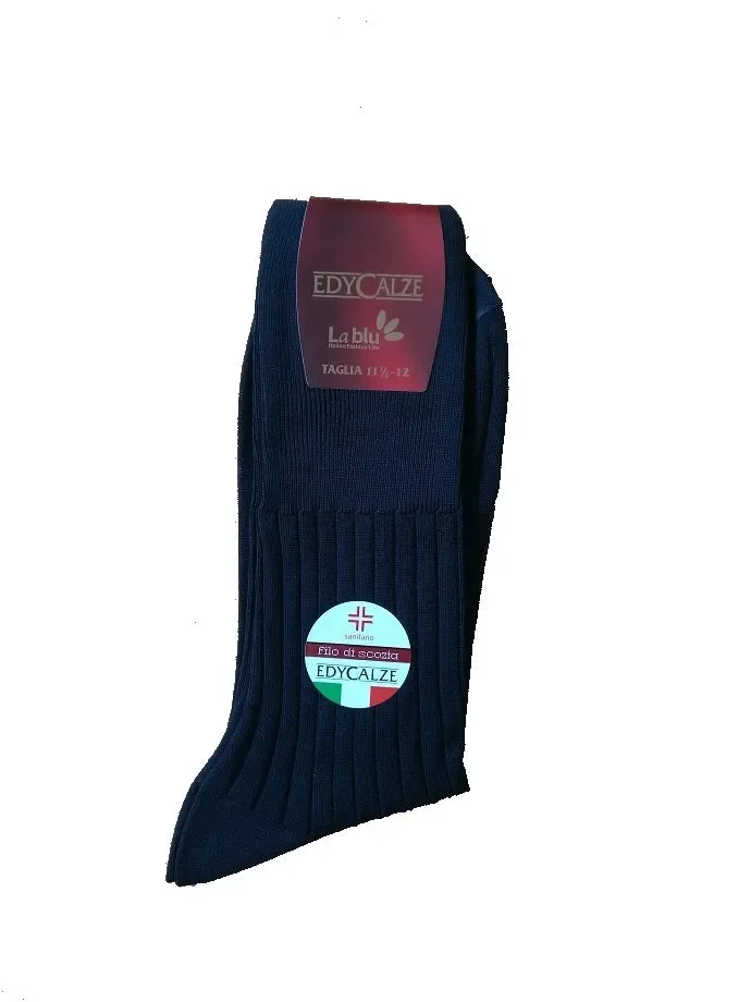 6 CALZE UOMO EDYCALZE ART 60-1 BIANCO E BLU IN COTONE COLORE FOTO MISURA A SCELTA - immagine 3