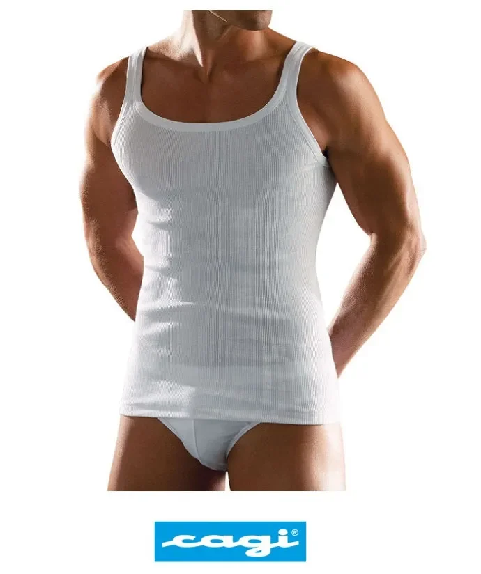 6 CANOTTA UOMO CAGI SPALLA STRETTA IN COTONE ART. 1100 COL. FOTO MIS. A SCELTA In saldo