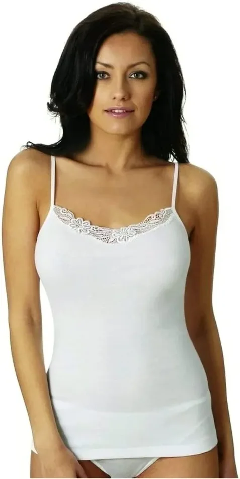 6 Canotte donna spalla stretta in cotone con inserti in pizzo Nottingham art VS4311 colore e misura a scelta