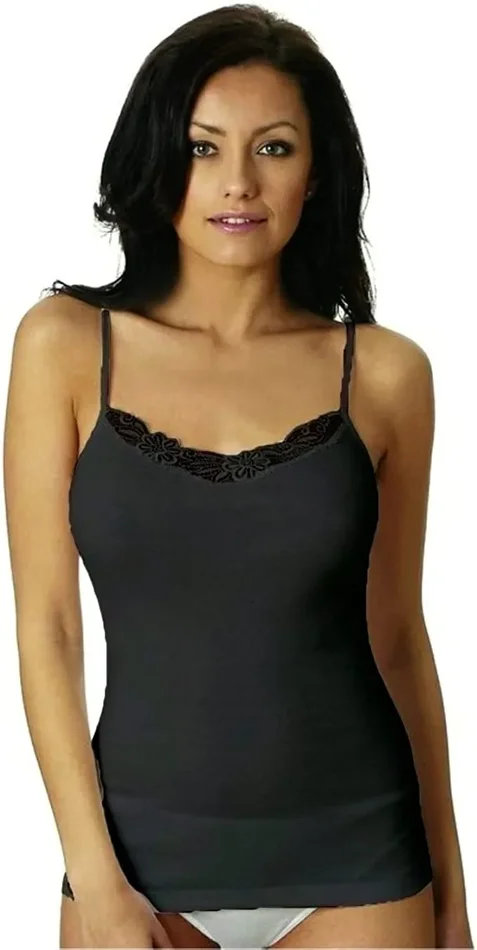 6 Canotte donna spalla stretta in cotone con inserti in pizzo Nottingham art VS4311 colore e misura a scelta - immagine 2