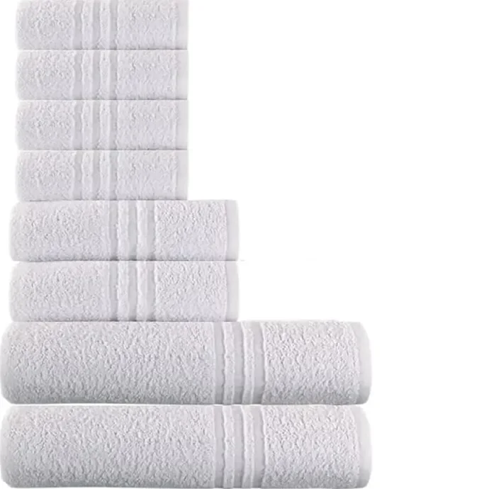6 PEZZI Set Asciugamani Bagno Bianchi, Hotel, Cotone, 2 Telo Doccia 90x140cm + 2 Asciugamani 50x100cm + 2 Asciugamani Ospiti 40x60cm, ADATTI casa, hotel, SPA, dormitorio.