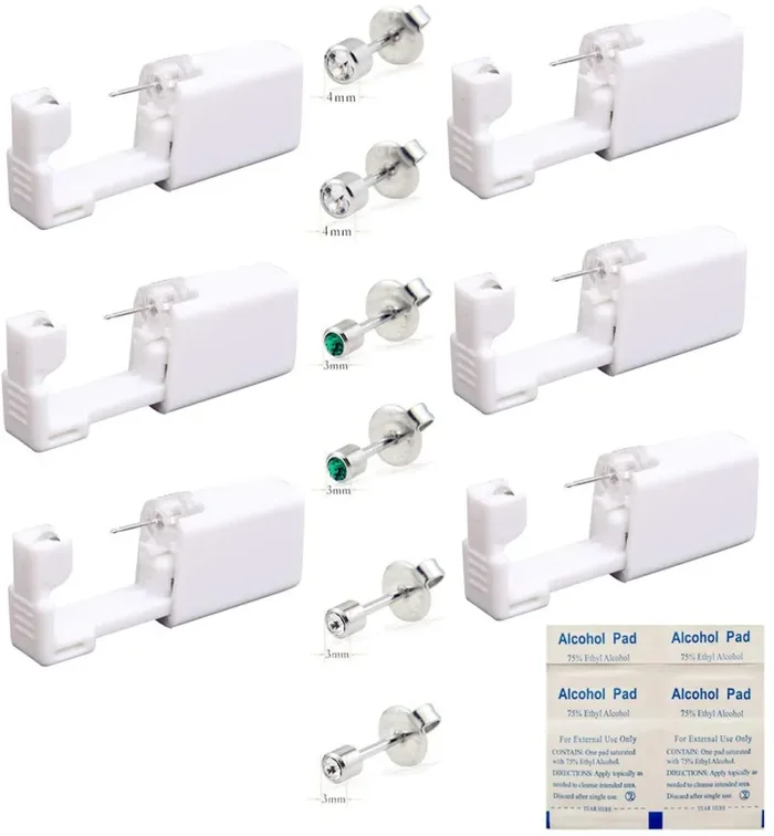 6 pistole usa e getta per piercing all’orecchio, con orecchini, indolore, per ragazze, donne e uomini