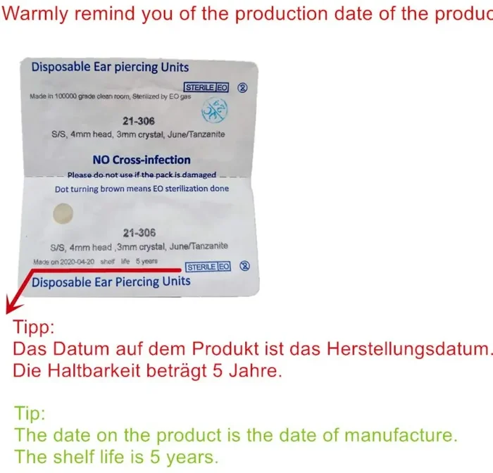 6 pistole usa e getta per piercing all’orecchio, con orecchini, indolore, per ragazze, donne e uomini - immagine 2