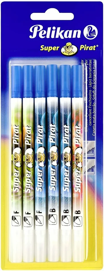 6 x Penne cancellino con inchiostro super Pirat 850 a doppia punta F B, Pelikan