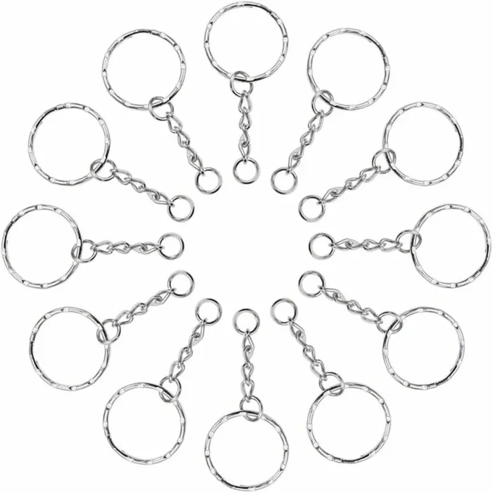 60 x Portachiavi ad Anello, Cerchio da 25mm con Catena in Metallo – 60 pezzi