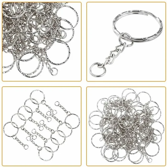 60 x Portachiavi ad Anello, Cerchio da 25mm con Catena in Metallo – 60 pezzi - immagine 2