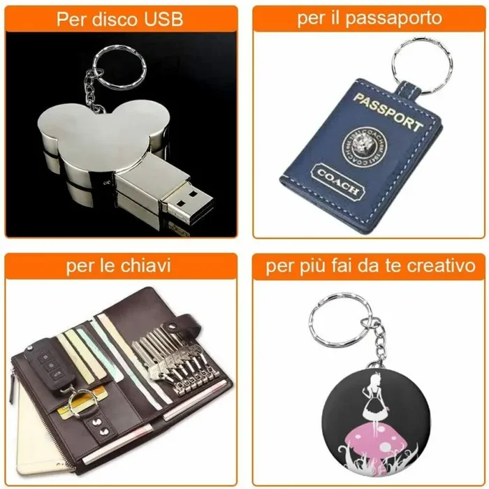 60 x Portachiavi ad Anello, Cerchio da 25mm con Catena in Metallo – 60 pezzi - immagine 3