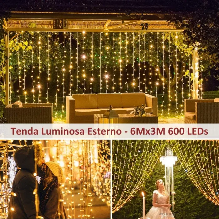600 LED 6Mx3M Zorela Tenda Luminosa Natale Esterno Interno Prolungabile Luci di Natale 8 Modalità Tenda Luminosa Esterno Tenda di Luci IP44 Impermeabile per Natale, Giardino, Matrimonio – Bianco Caldo - immagine 2