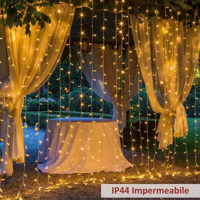 600 LED 6Mx3M Zorela Tenda Luminosa Natale Esterno Interno Prolungabile Luci di Natale 8 Modalità Tenda Luminosa Esterno Tenda di Luci IP44 Impermeabile per Natale, Giardino, Matrimonio – Bianco Caldo - immagine 3