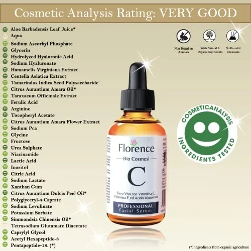 60ml. Bio Siero Vitamina C/E ed Acido Ialuronico Puro al 100%. Biologico, Vegano, Antirughe, Antimacchie, Antietá e Illuminante. Siero Viso Collo e Contorno Occhi. Anche per Dermaroller. Made in Italy - immagine 2